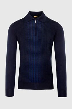 Men's blue long sleeve silk and cashmere polo