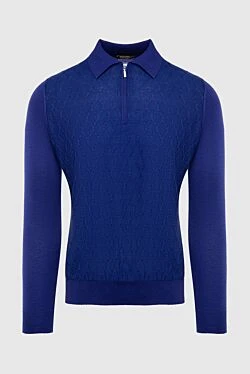 Long Sleeve Polo in Silk and Cashmere blue for men