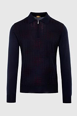 Long Sleeve Polo in Silk and Cashmere blue for men