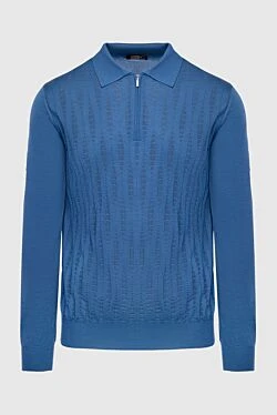 Long Sleeve Polo in Silk and Cashmere blue for men