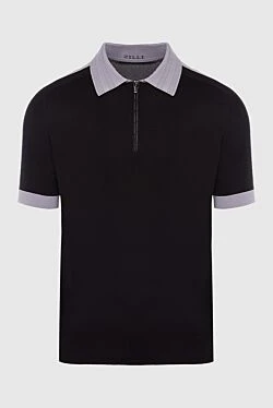 Cotton, silk and crocodile leather polo black for men