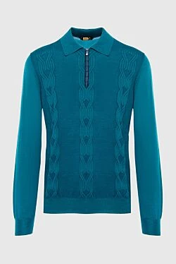 Long sleeve polo in silk, cashmere and crocodile skin green for men