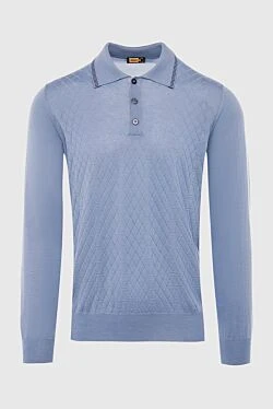 Silk and cashmere long sleeve polo blue for men