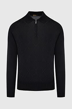 Cotton and cashmere long sleeve polo black for men