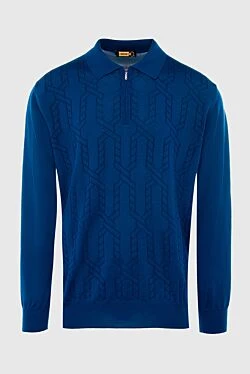 Long Sleeve Polo in Silk and Cashmere blue for men