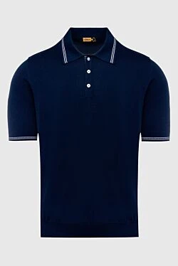 Cotton, silk and crocodile leather polo blue for men