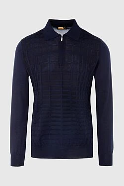 Long Sleeve Polo in Silk and Cashmere blue for men