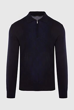 Long Sleeve Polo in Silk and Cashmere blue for men