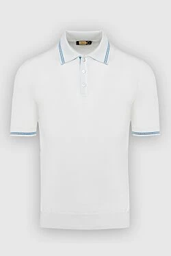 Cotton, silk and crocodile leather polo shirt white for men