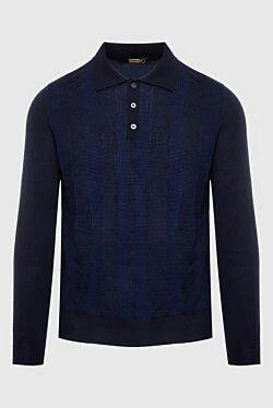 Long Sleeve Polo in Silk, Cashmere and Crocodile Blue for men