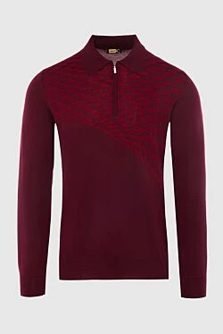 Polo with long sleeves made of silk and cashmere burgundy for men