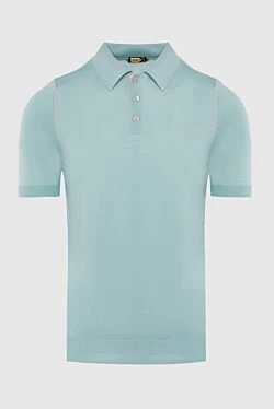 Blue silk, bamboo and crocodile skin polo for men