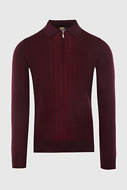 Polo with long sleeves made of silk and cashmere burgundy for men