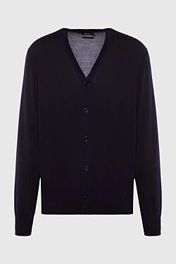 Men's cashmere and silk cardigan blue