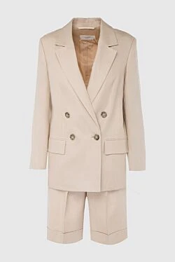 Beige women's suit with shorts made of cotton and viscose