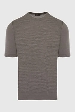 Short sleeve jumper in silk and cotton brown for men