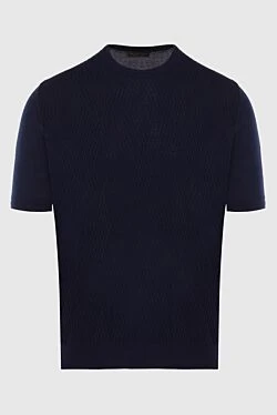 Short sleeve jumper in silk and cotton blue for men