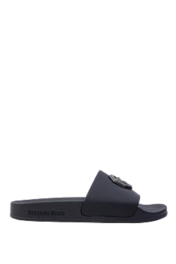 Black leather flip flops for men