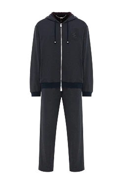 Костюм спортивный темно-синий шелковый с вышитым логотипом мужской