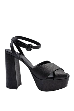 Black leather sandals for women