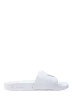 Бүркіт бейнеленген ақ былғары шлепанкалар