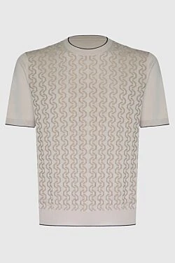 Текстуралы өрнегі бар бежевый түсті жібек-мақта свитер