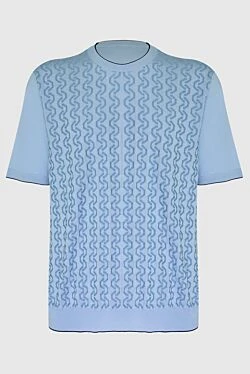 Толқынды өрнегі бар ашық көк жібек және мақтадан жасалған свитер