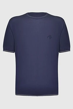 Қысқа жеңді және кестеленген көк түсті мақтадан жасалған свитер