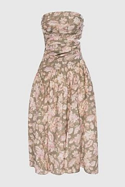 Платье из льна с цветочным узором и вырезом на талии