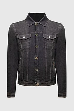 Black cotton and polyamide denim jacket for men