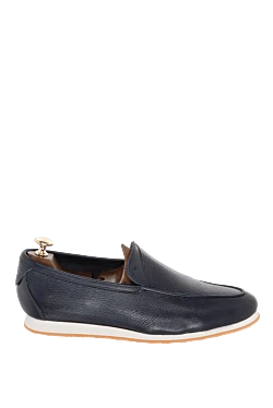 Blue leather loafers for men