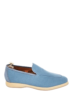 Blue linen and suede loafers for men