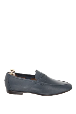 Көк фактуралы былғарыдан жасалған пенни лоферлер жұқа контраст табанмен ерлерге арналған