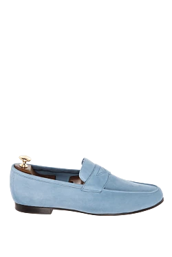Sky blue suede penny loafers for men