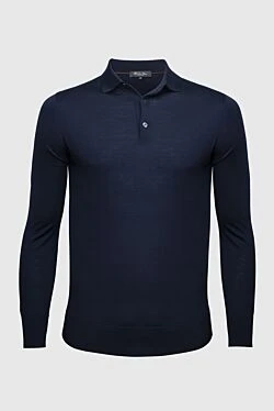 Men's blue long sleeve wool polo