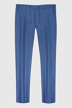 Blue trousers made of natural fabric with a drawstring