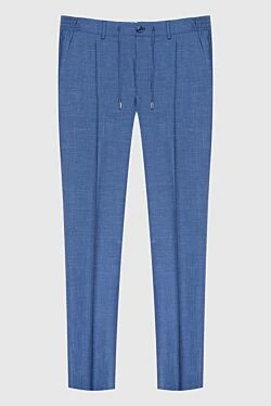 Blue trousers with adjustable waistband and pockets