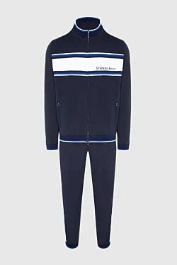 Спортивный костюм из хлопка темно синий с белой полосой