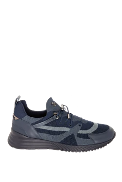 Ерлерге арналған көк тоқыма және былғары кроссовкалар