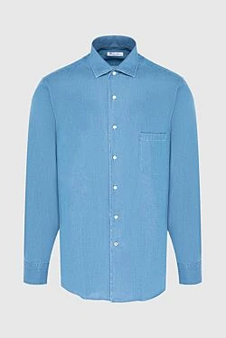 Men's blue cotton shirt with breast pocket