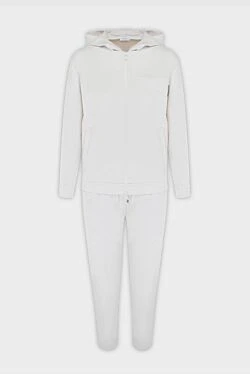 Костюм из мягкого трикотажа белого цвета с капюшоном