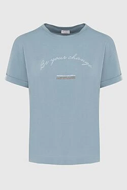 Футболка женская голубая с вышивкой Be Your Change