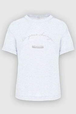 Белая хлопковая футболка с вышитым лозунгом