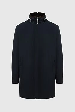 Куртка удлиненная утепленная мехом на скрытой молнии синяя мужская