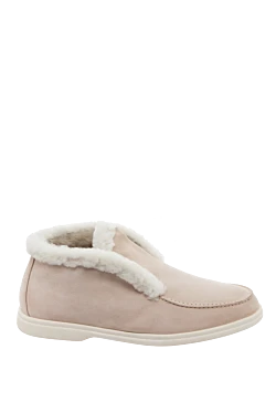 Beige suede and fur loafers for women