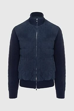 Wool and suede jacket blue for men