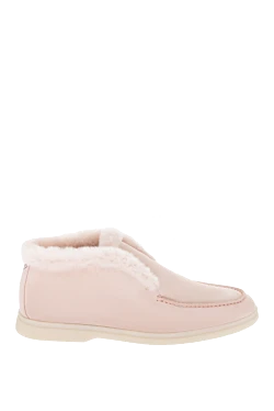 Pink suede and fur loafers for women