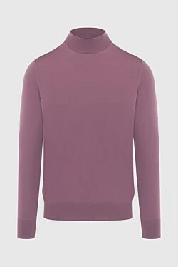 Men's jumper with a high stand collar made of wool pink