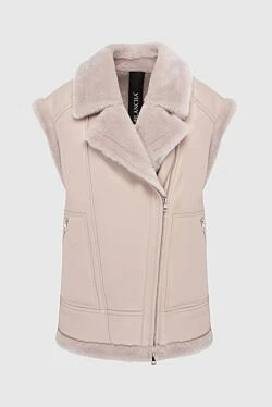 Beige leather and fur vest for women