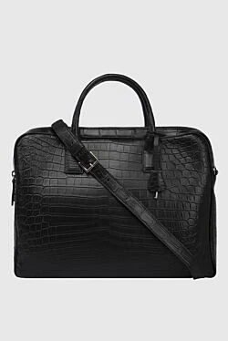 Black leather briefcase for men